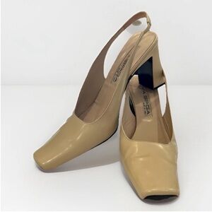 Via Spiga Beige Sqaure Toe Leather Slingback Heels - Size 8